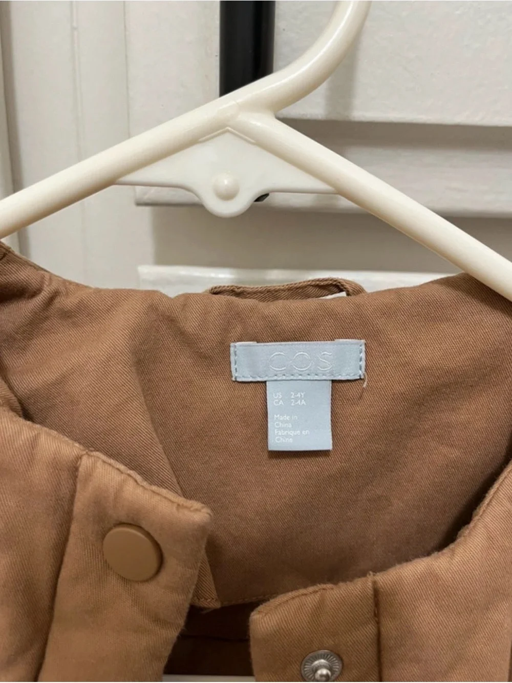 COS Kids Quilted Collarless Jacket in Camel Brown 2y-4y